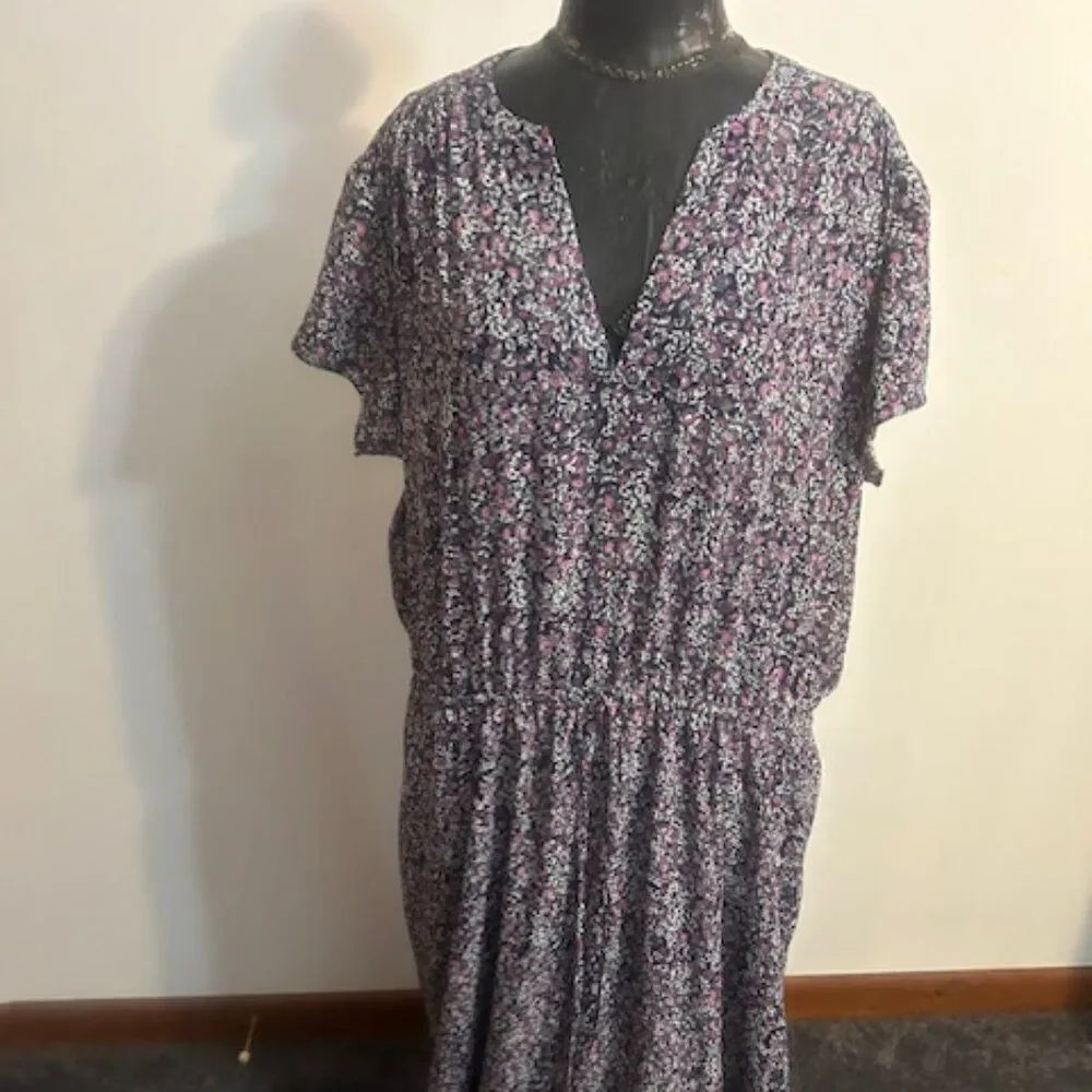 GAP Blue/Pink/White split neck Floral tiered Maxi dress, size XXL